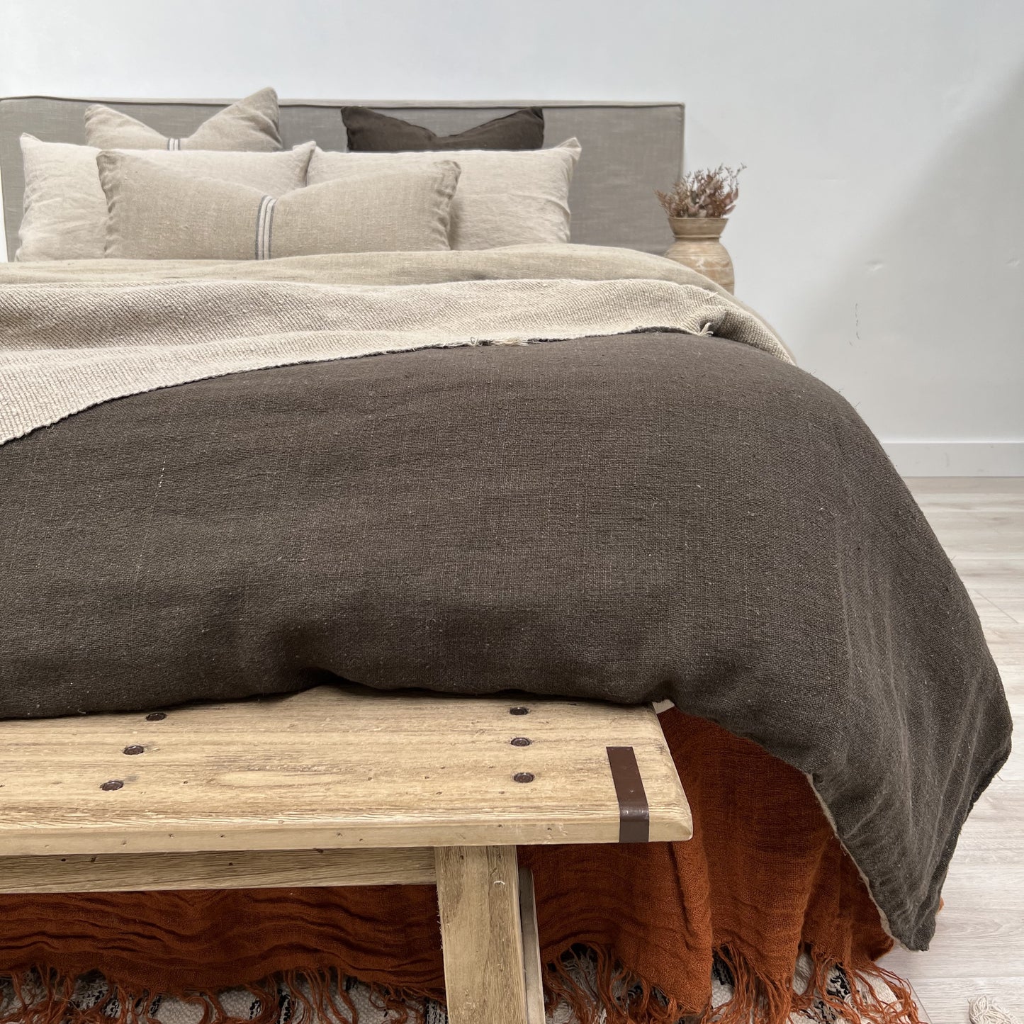Angaston Handloomed Linen Quilt Cover - Charcoal Rev Natural