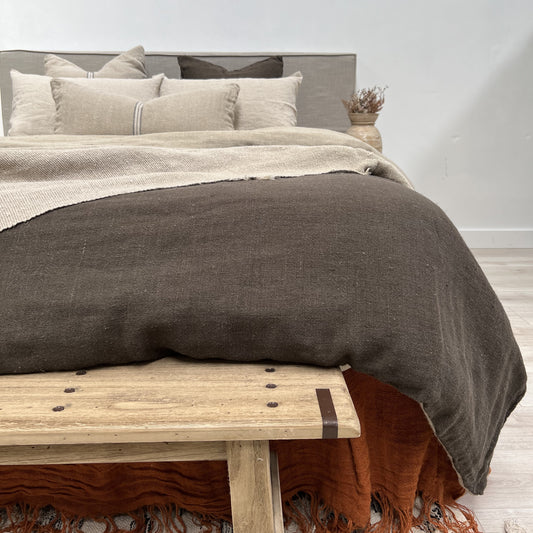Angaston Handloomed Linen Quilt Cover - Charcoal Rev Natural