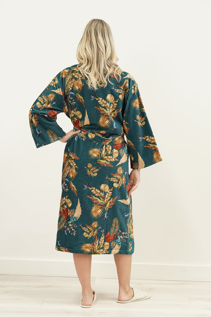 Autumn Leaf Petrol Blue Velvet Robe