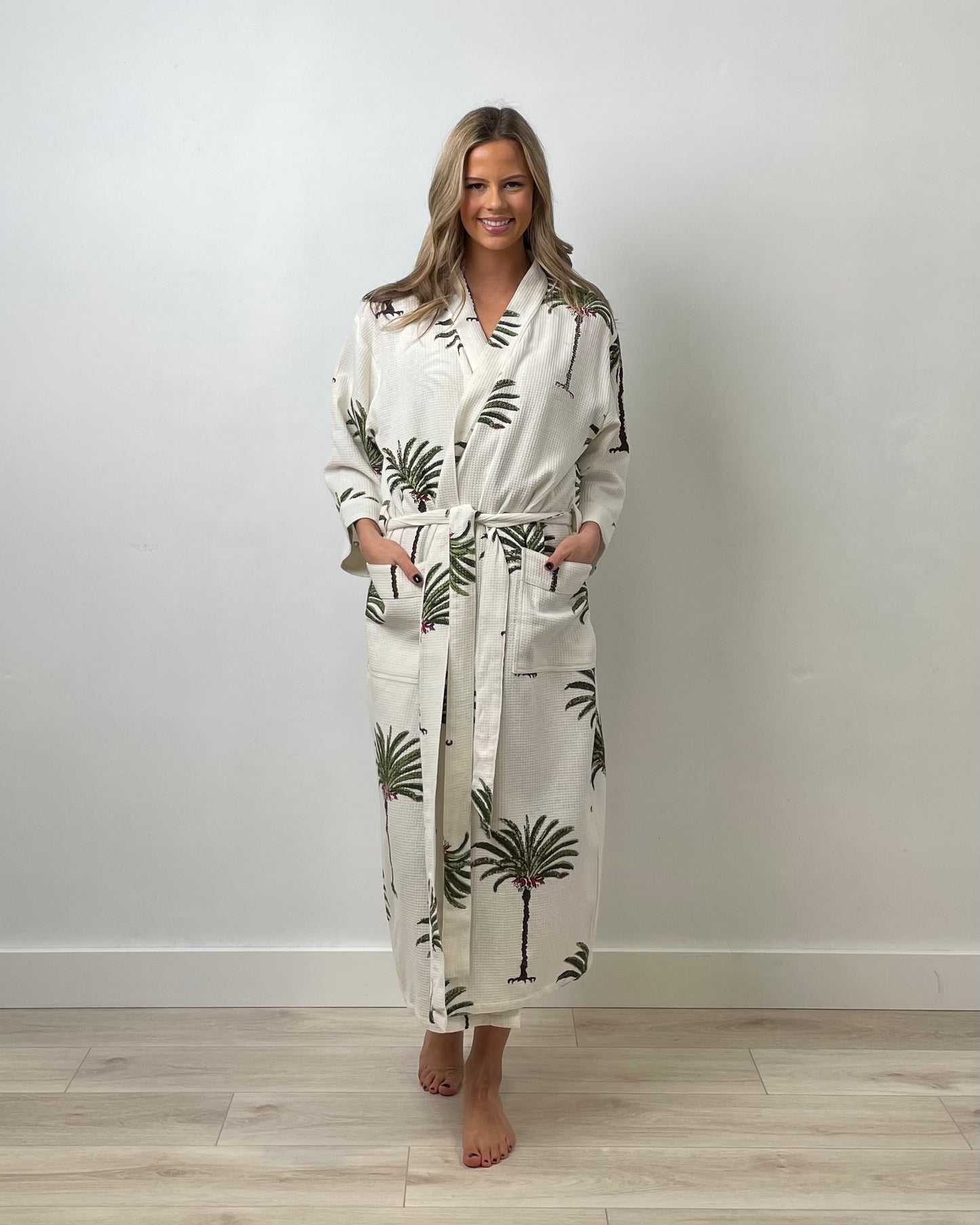 Palm Tree Cotton Waffle Kimono