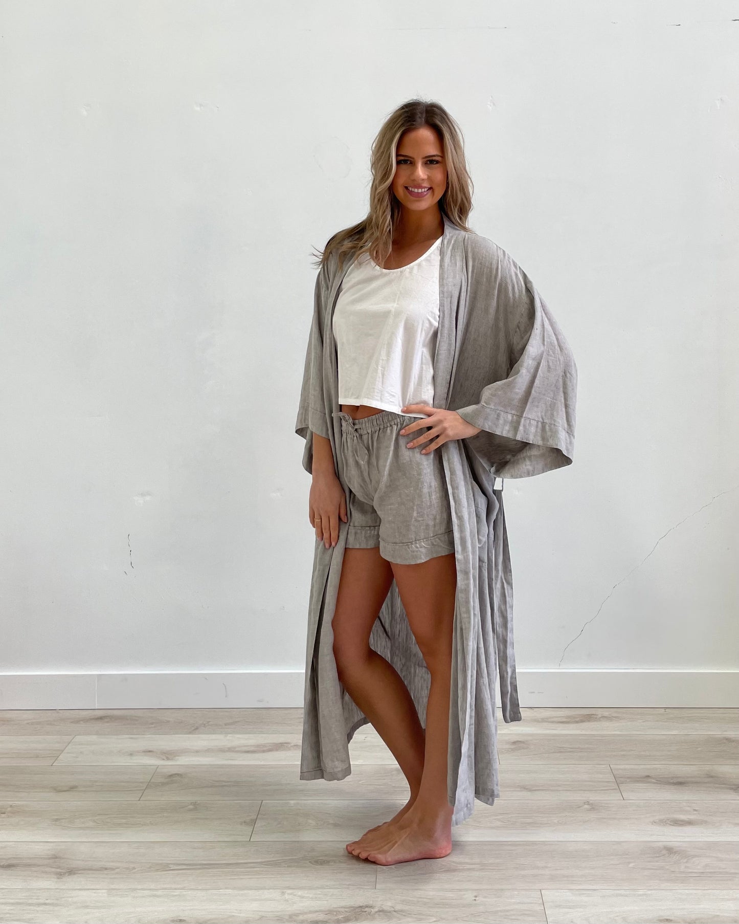 Bria Robe Grey & White