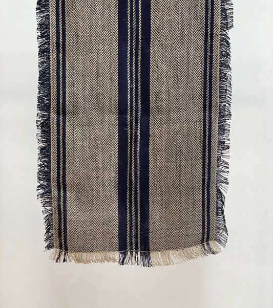 Empire Herringbone Table Runner Natural & Navy
