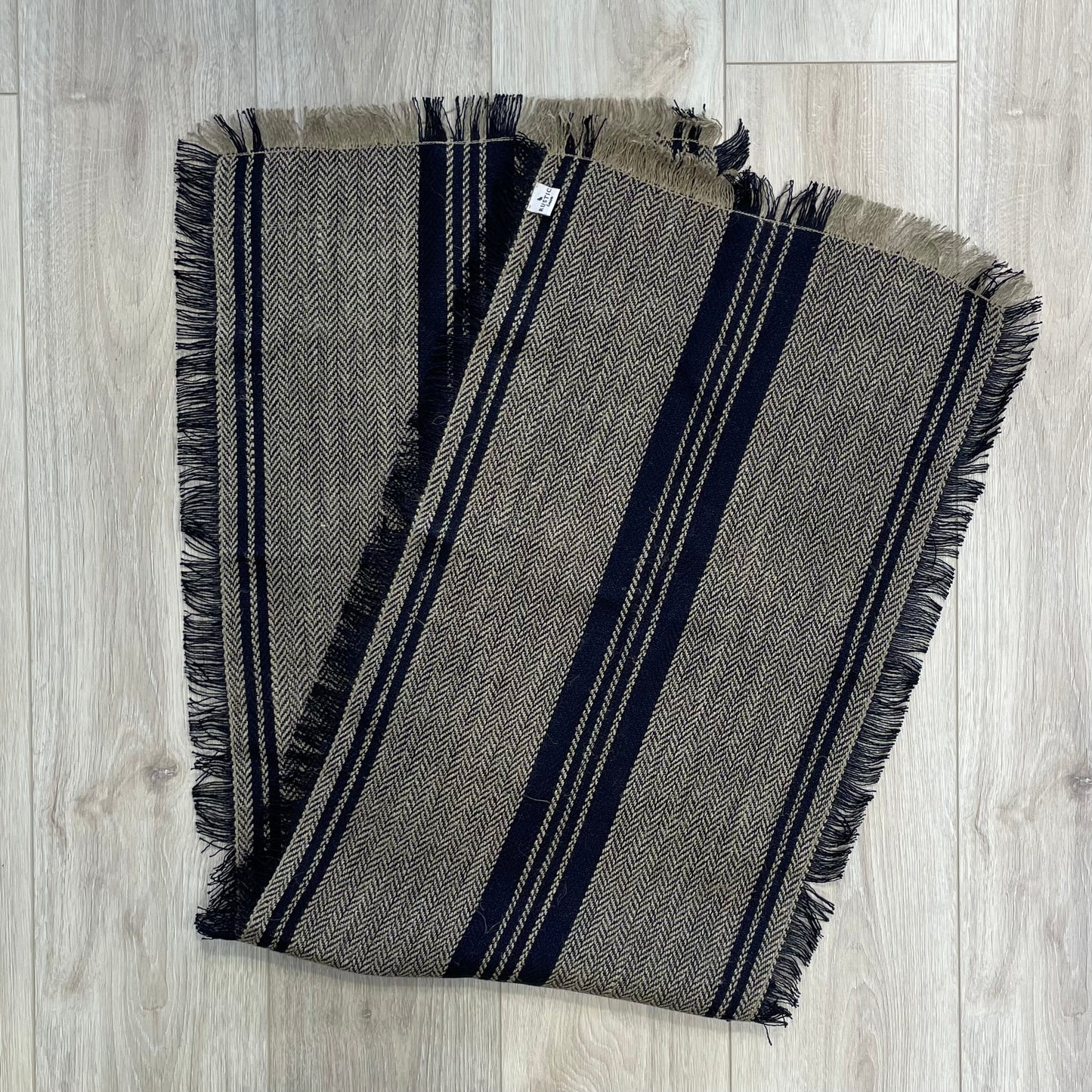 Empire Herringbone Table Runner Natural & Navy