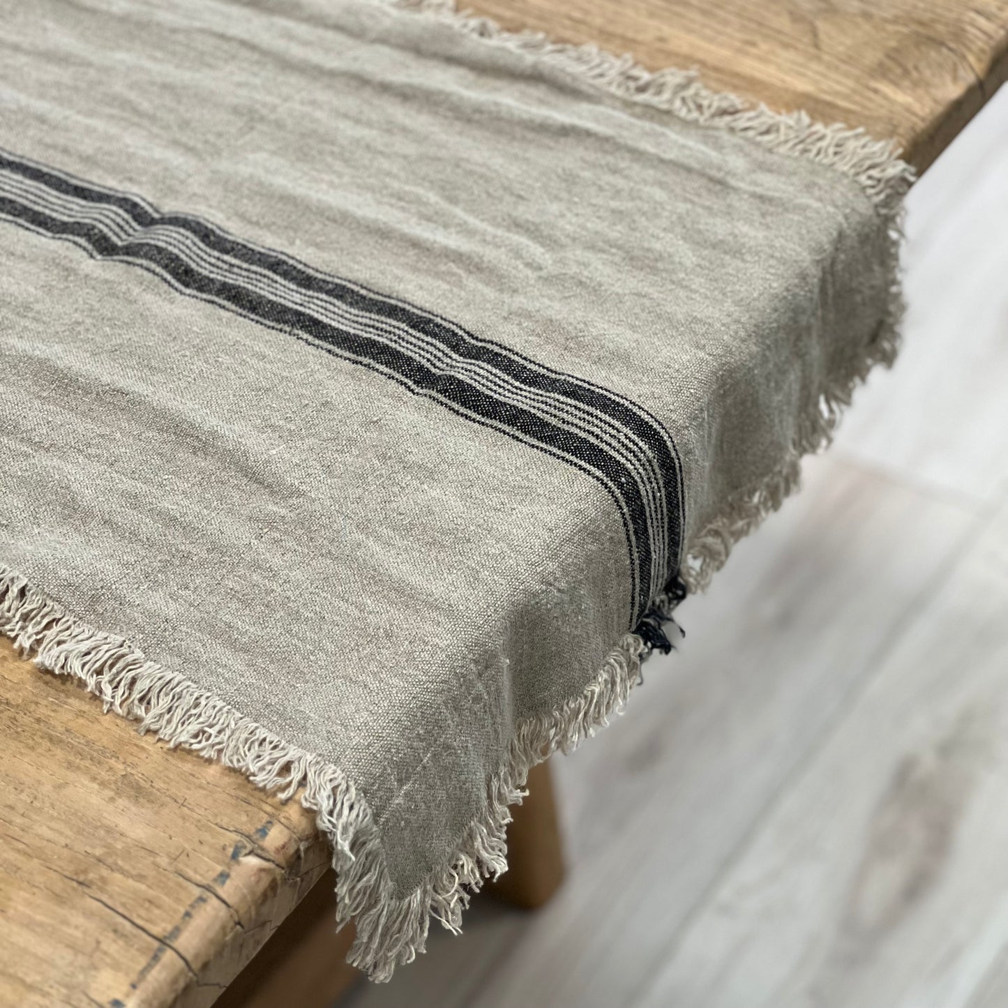 Puro Lino Charcoal Stripe Table Runner 40X140Cm
