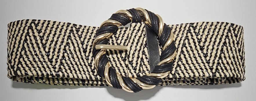 Round Buckle Woven Stretch Belt
