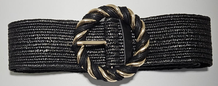 Round Buckle Woven Stretch Belt
