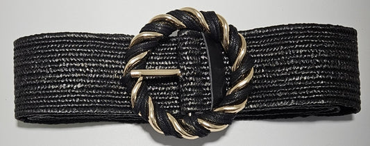 Round Buckle Woven Stretch Belt