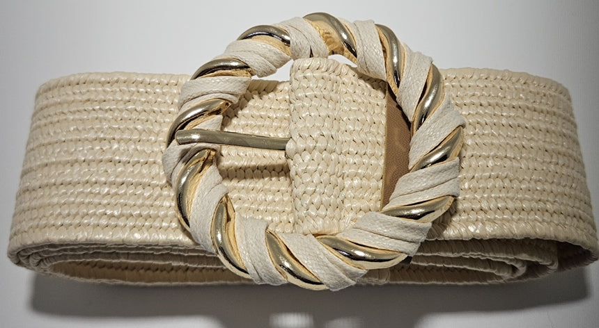 Round Buckle Woven Stretch Belt