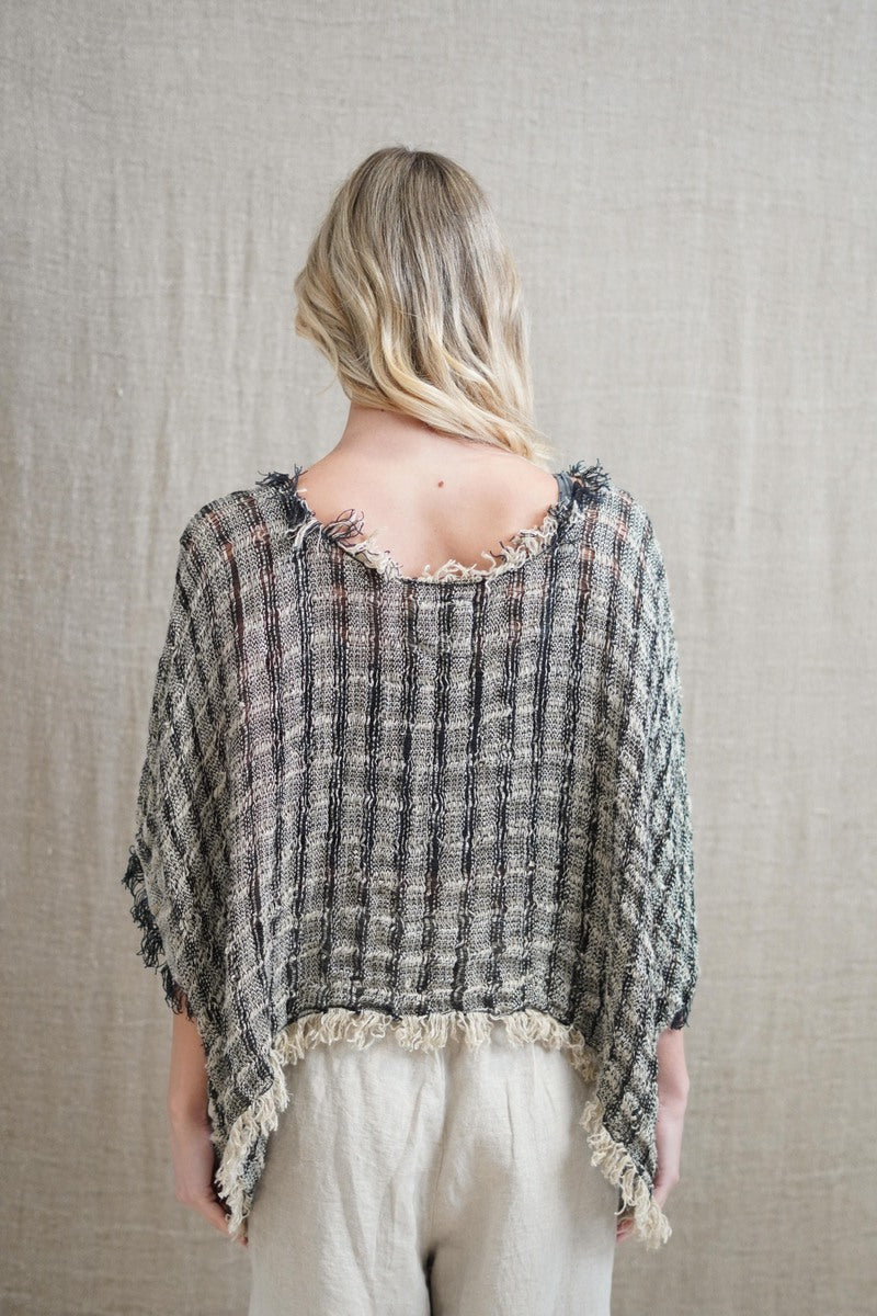Sarita Fringed Top Black & Natural Blocks