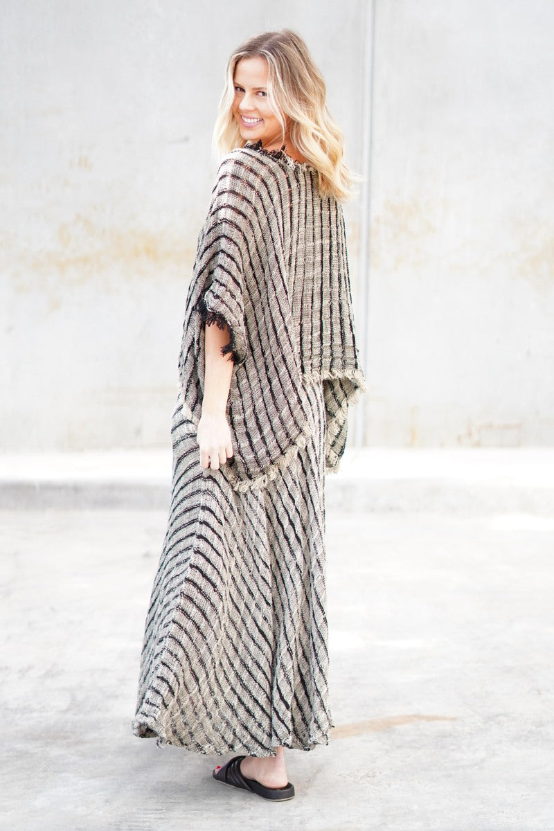 Sarita Fringed Top Black & Natural Blocks