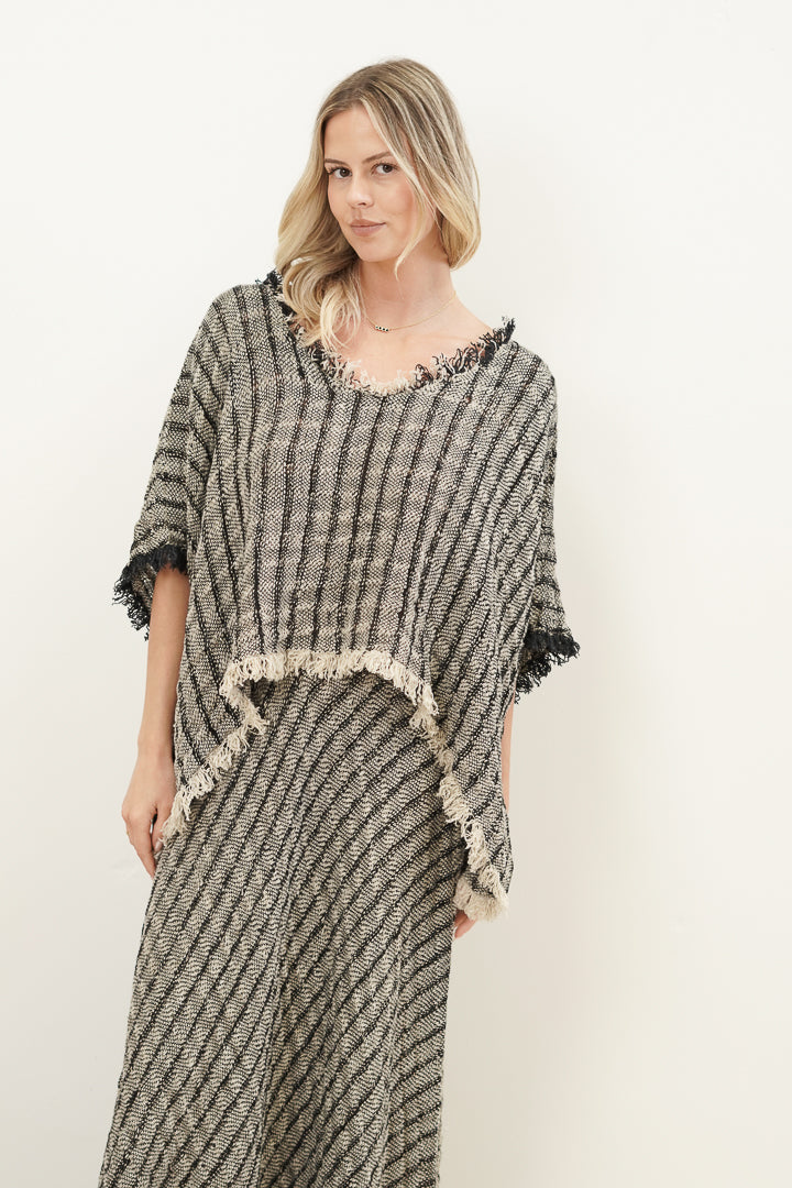 Sarita Fringed Top Black & Natural Blocks