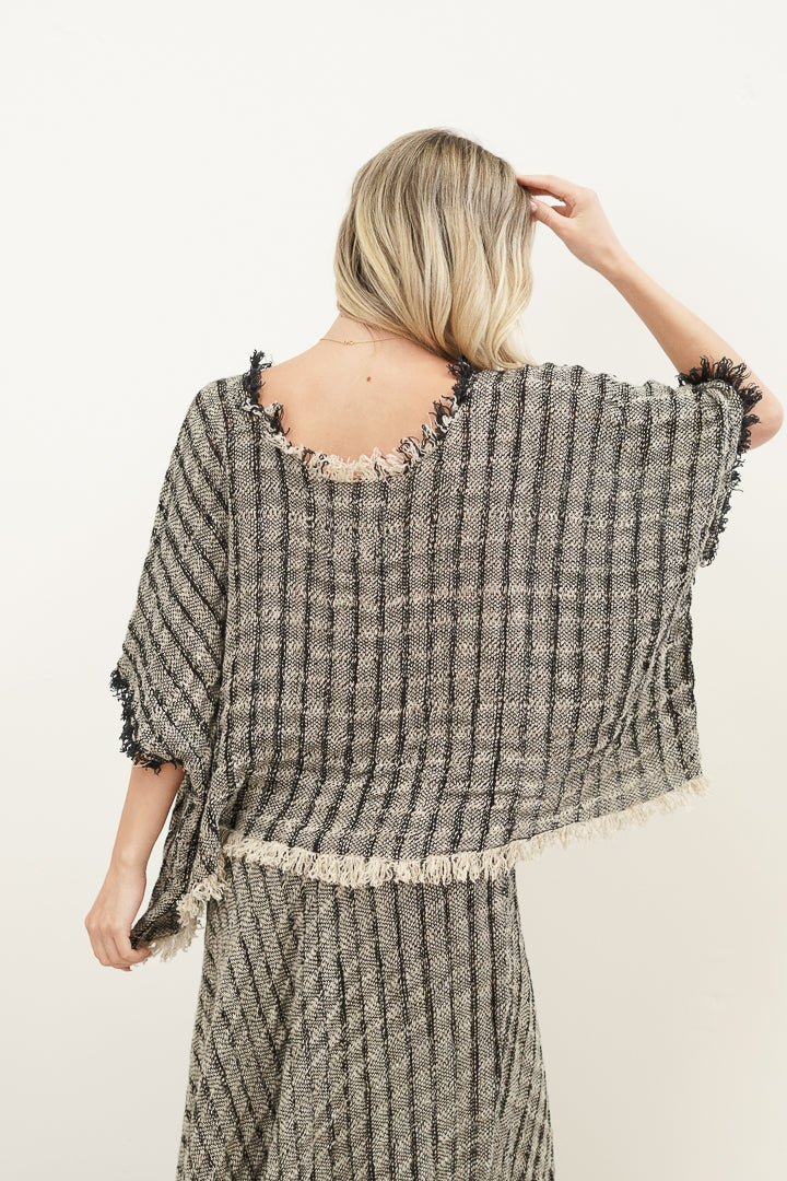 Sarita Fringed Top Black & Natural Blocks