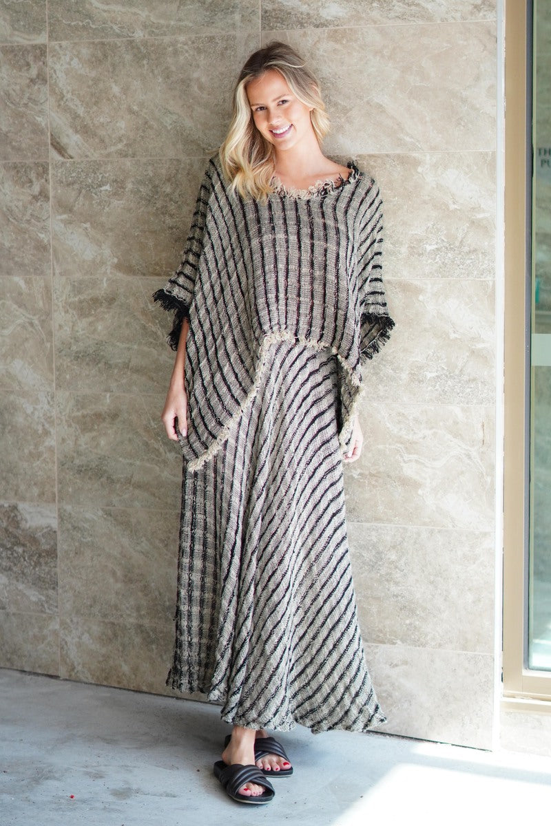 Sarita Fringed Top Black & Natural Blocks