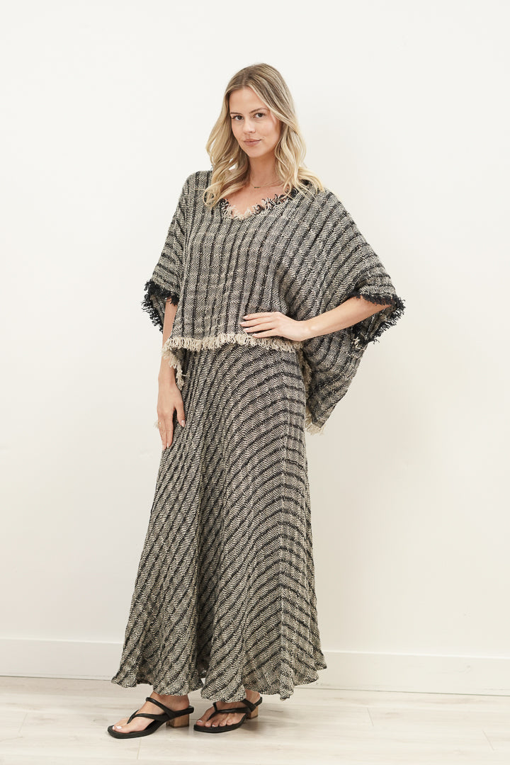 Sarita Fringed Top Black & Natural Blocks