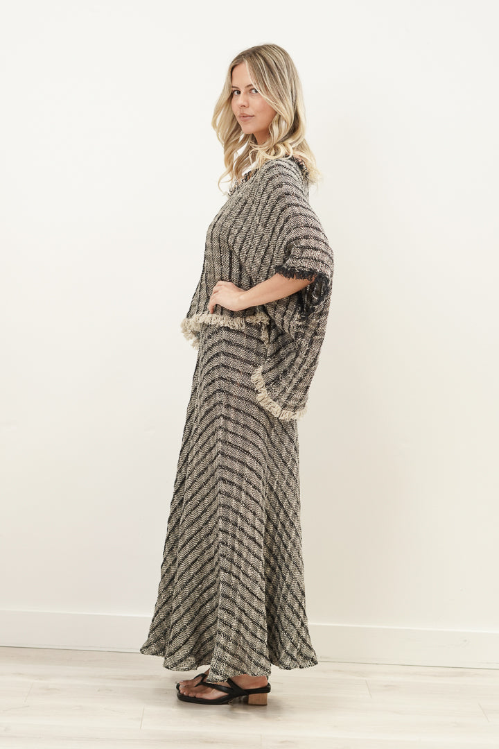 Sarita Fringed Top Black & Natural Blocks