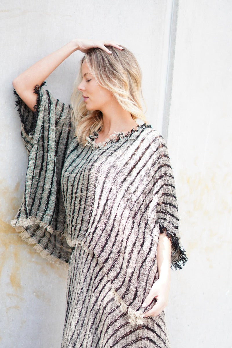 Sarita Fringed Top Black & Natural Blocks