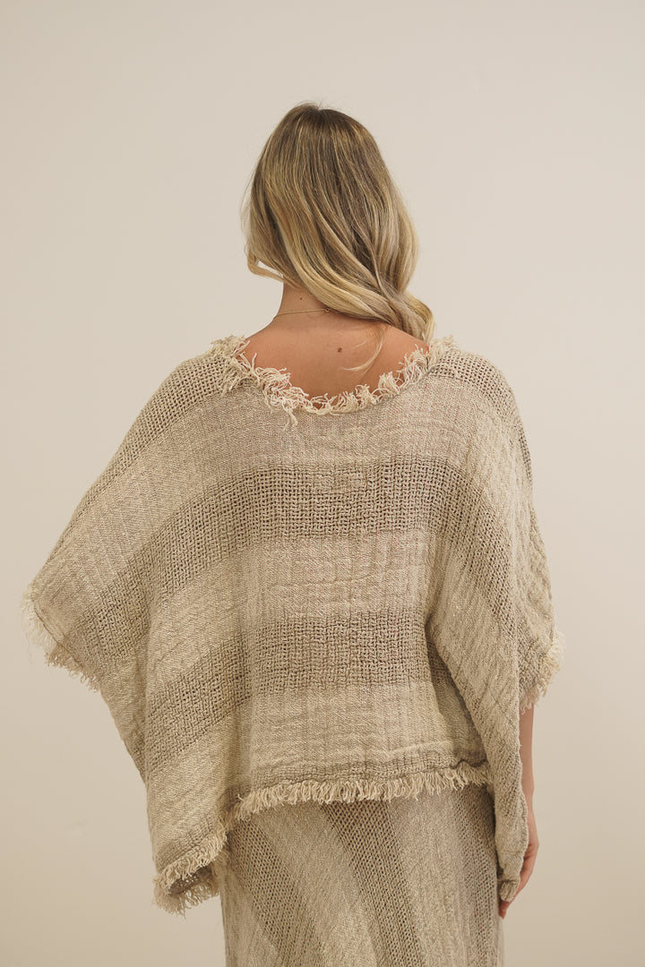 Sarita Linen Top Natural & White Ombre