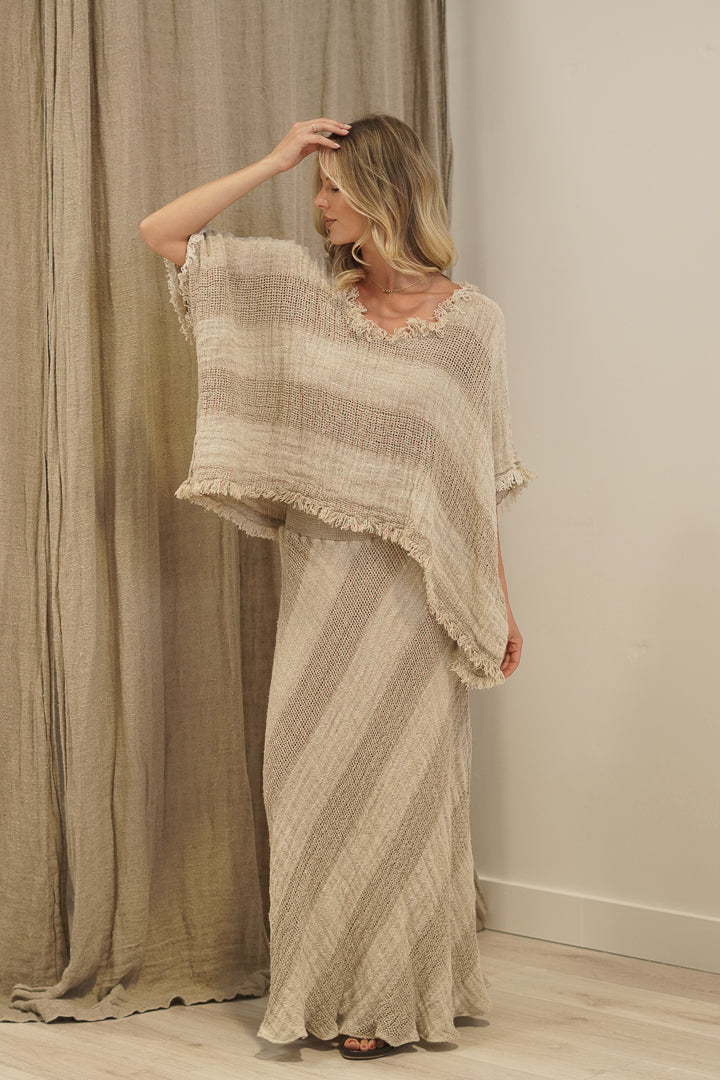 Sarita Linen Top Natural & White Ombre