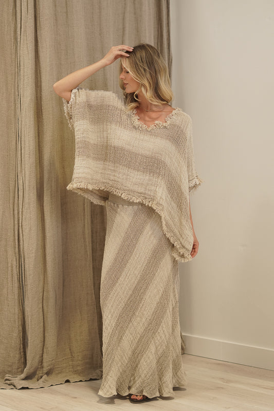 Sarita Linen Top Natural & White Ombre