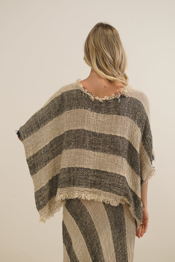 Sarita Fringed Top Natural & Black