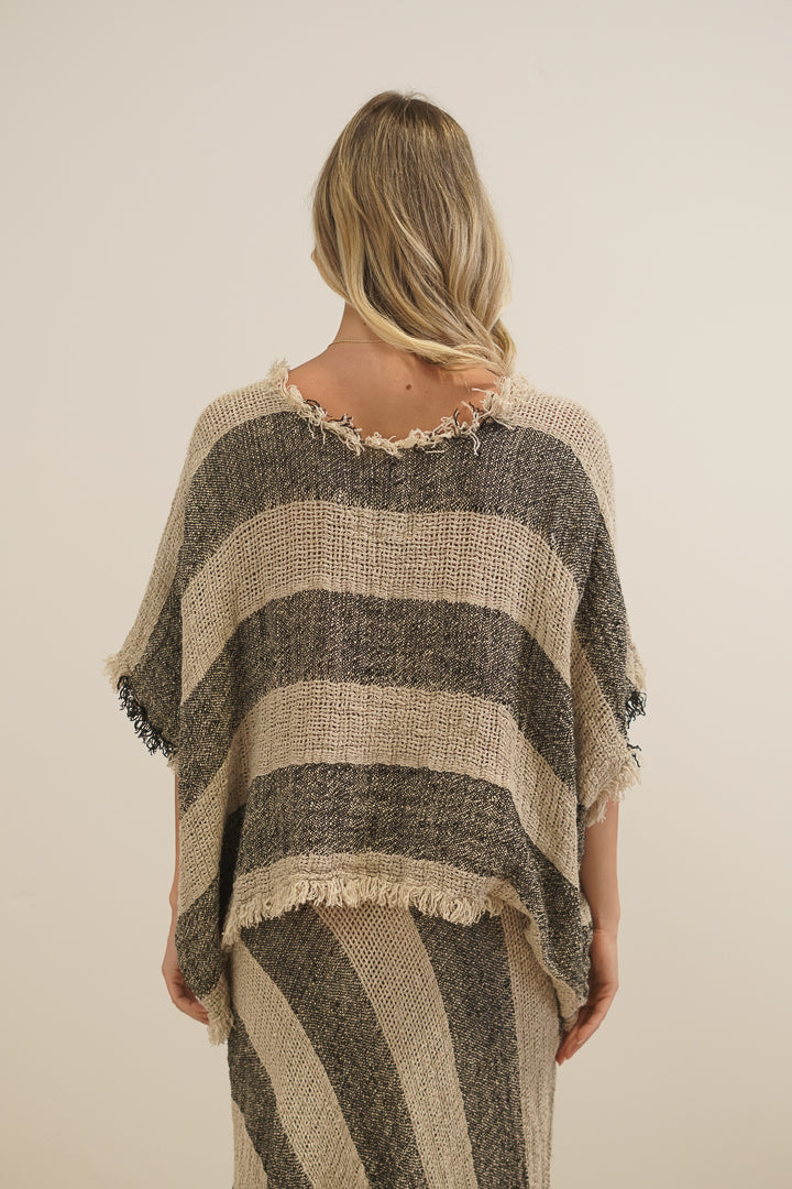 Sarita Fringed Top Natural & Black