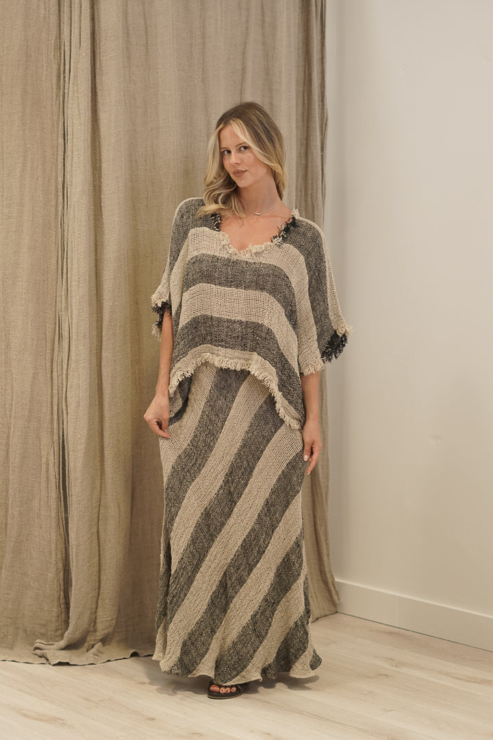 Sarita Fringed Top Natural & Black