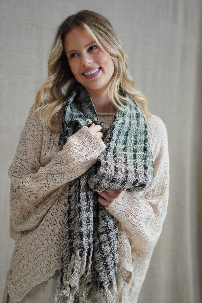 Petra Fringed Scarf Black & Natural