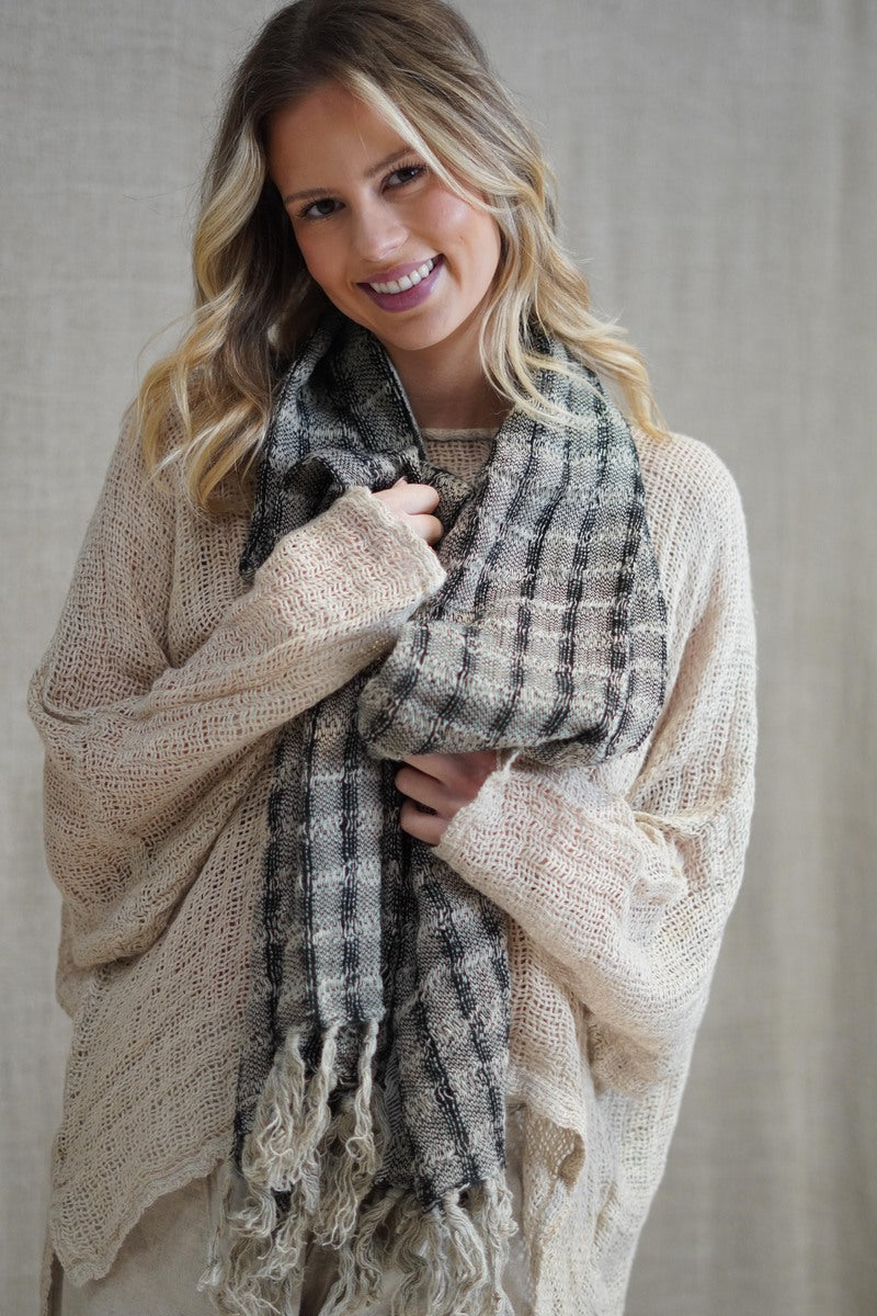 Petra Fringed Scarf Black & Natural