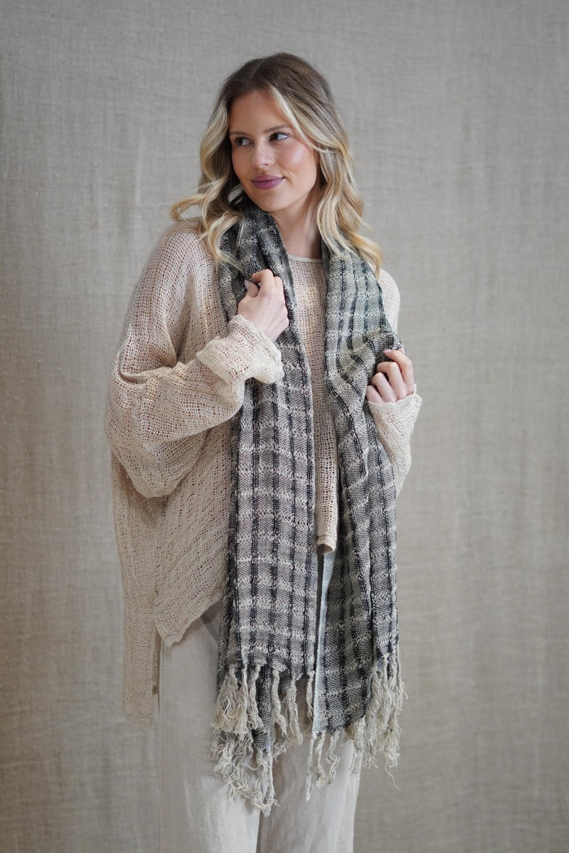 Petra Fringed Scarf Black & Natural