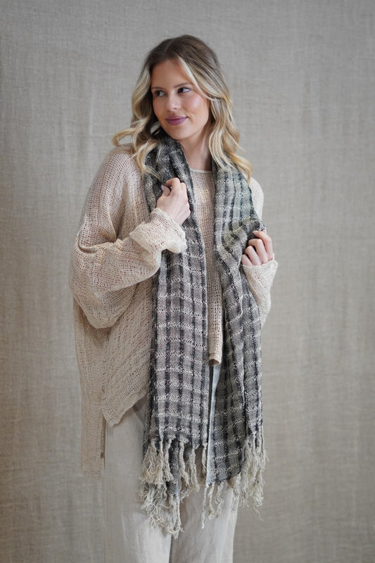 Petra Fringed Scarf Black & Natural