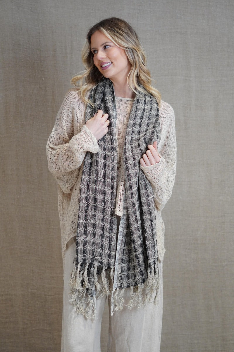 Petra Fringed Scarf Black & Natural