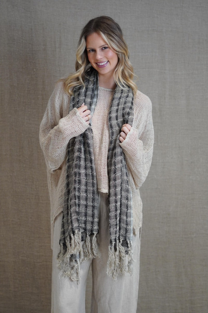 Petra Fringed Scarf Black & Natural