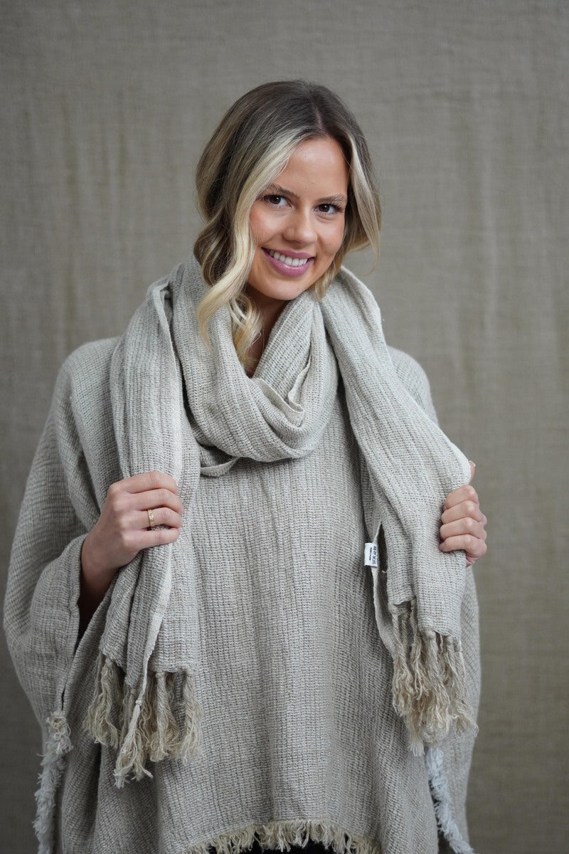 Petra Linen Fringed Scarf Bone