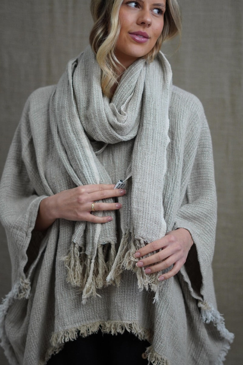 Petra Linen Fringed Scarf Bone