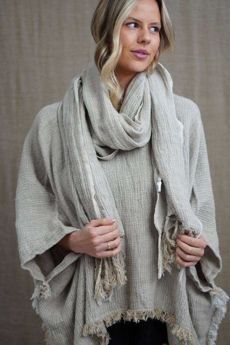 Petra Linen Fringed Scarf Bone