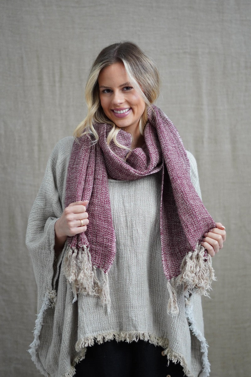 Petra Linen Fringed Scarf Burgundy