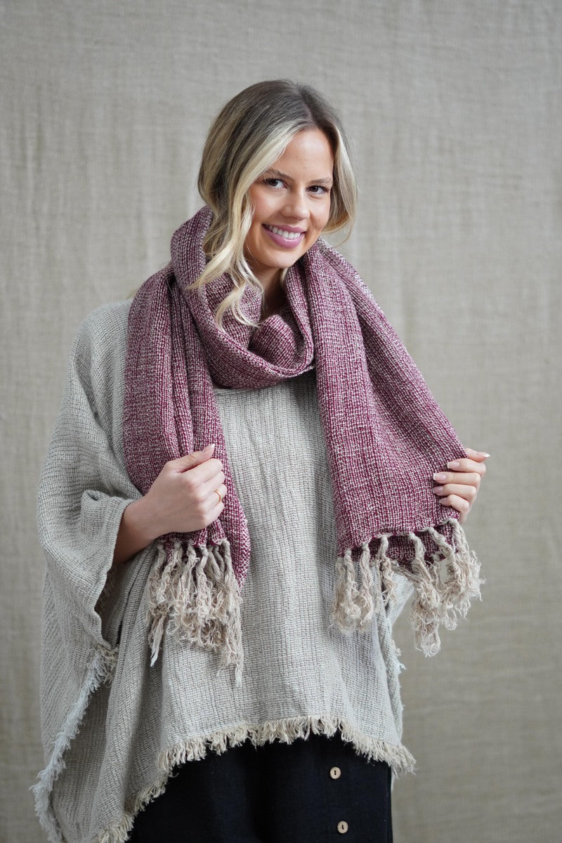 Petra Linen Fringed Scarf Burgundy