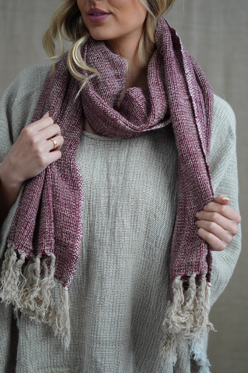 Petra Linen Fringed Scarf Burgundy