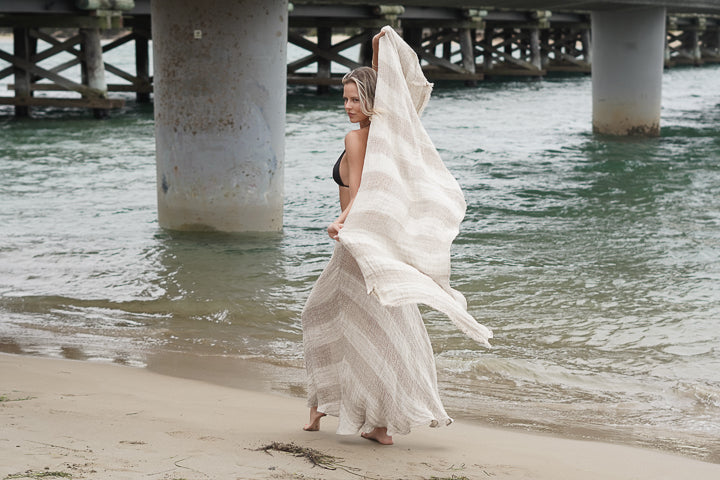 Kelly Scarf White & Natural Ombre 50 X 180Cm