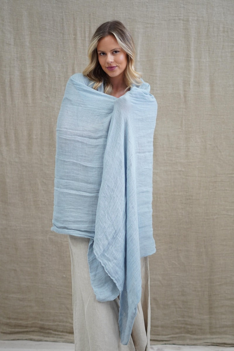 Skye Mesh Linen Large Scarf Pastel Blue Approx 100 X 200 Cm