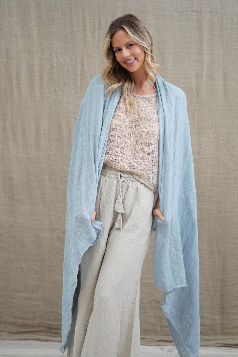 Skye Mesh Linen Large Scarf Pastel Blue Approx 100 X 200 Cm