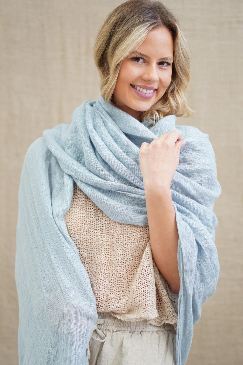 Skye Mesh Linen Large Scarf Pastel Blue Approx 100 X 200 Cm