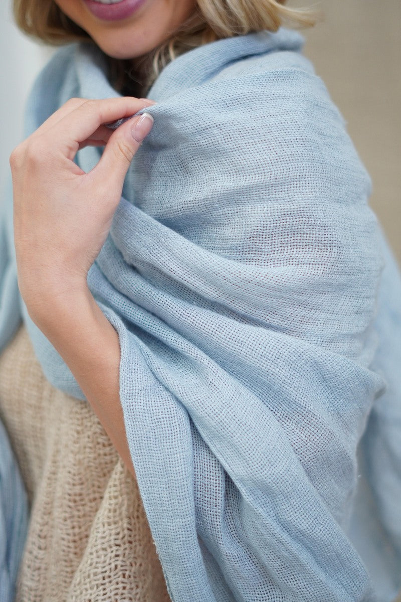 Skye Mesh Linen Large Scarf Pastel Blue Approx 100 X 200 Cm