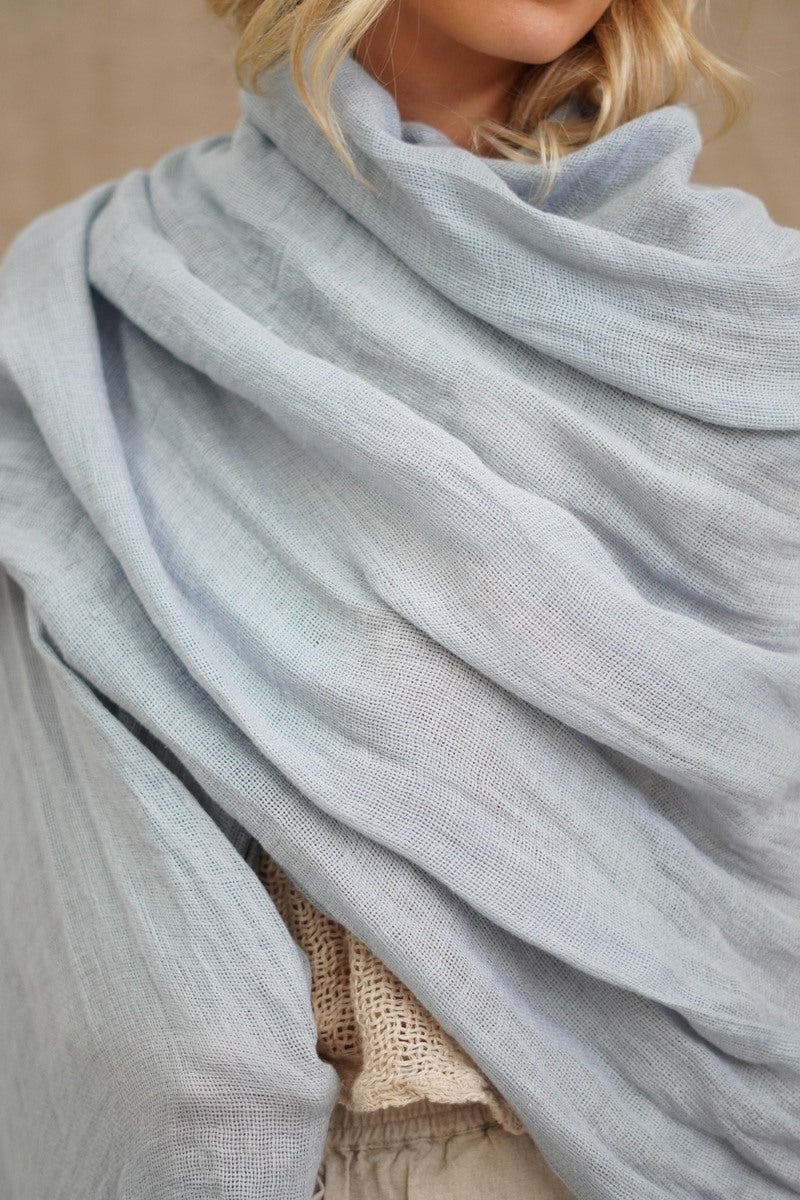 Skye Mesh Linen Large Scarf Pastel Blue Approx 100 X 200 Cm