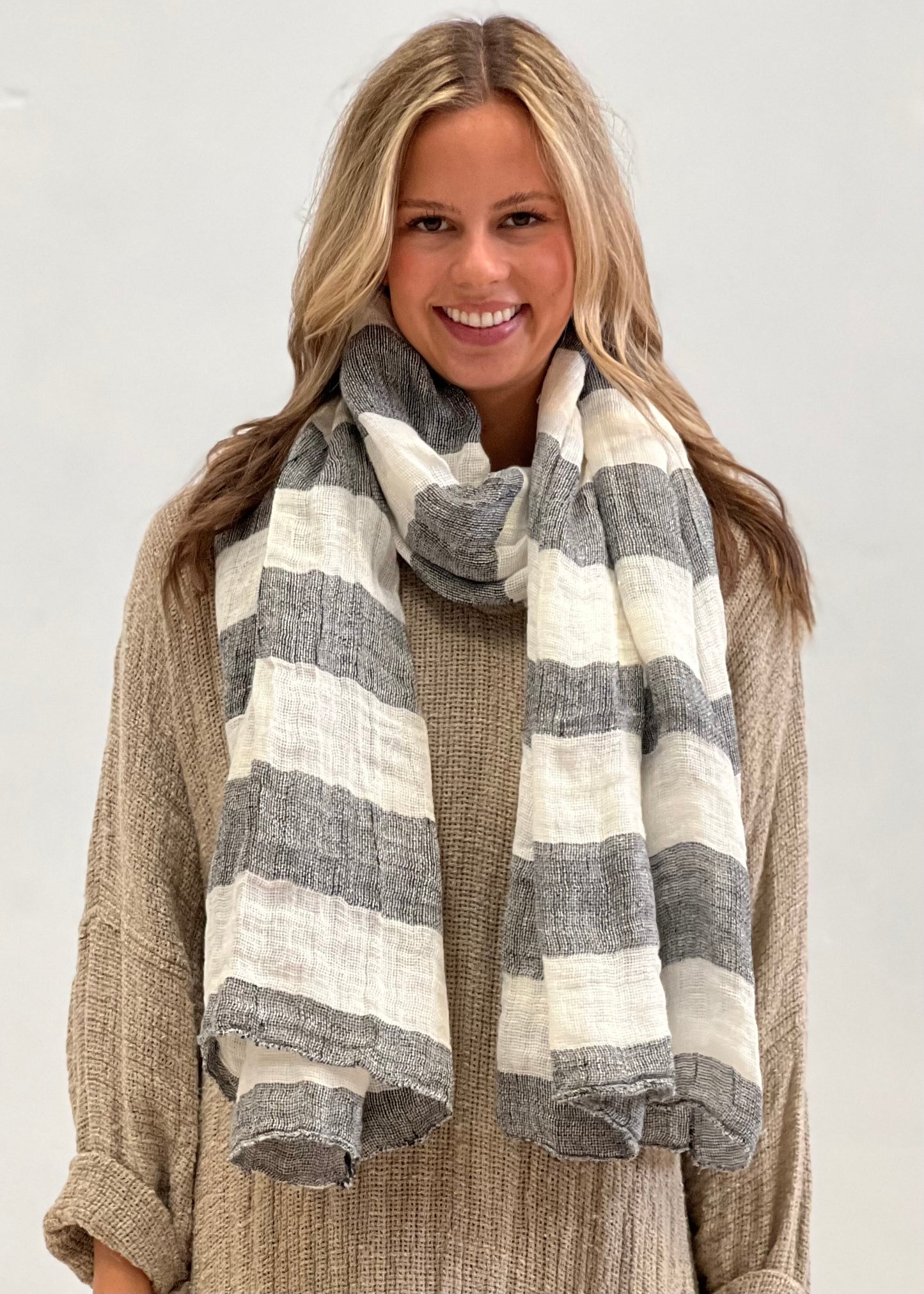 Skye Scarf/Sarong Black & White Stripe