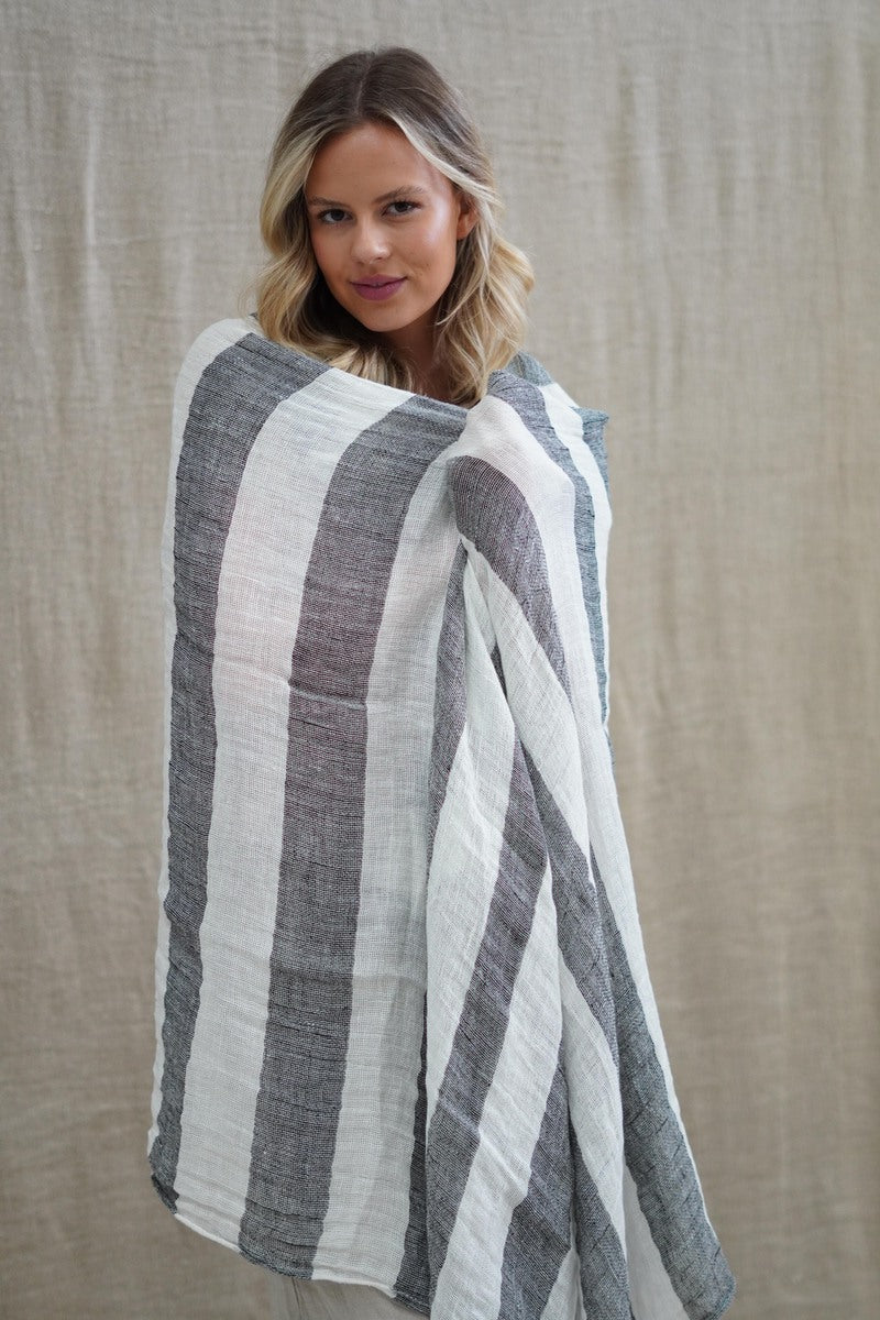 Skye Scarf/Sarong Black & White Stripe