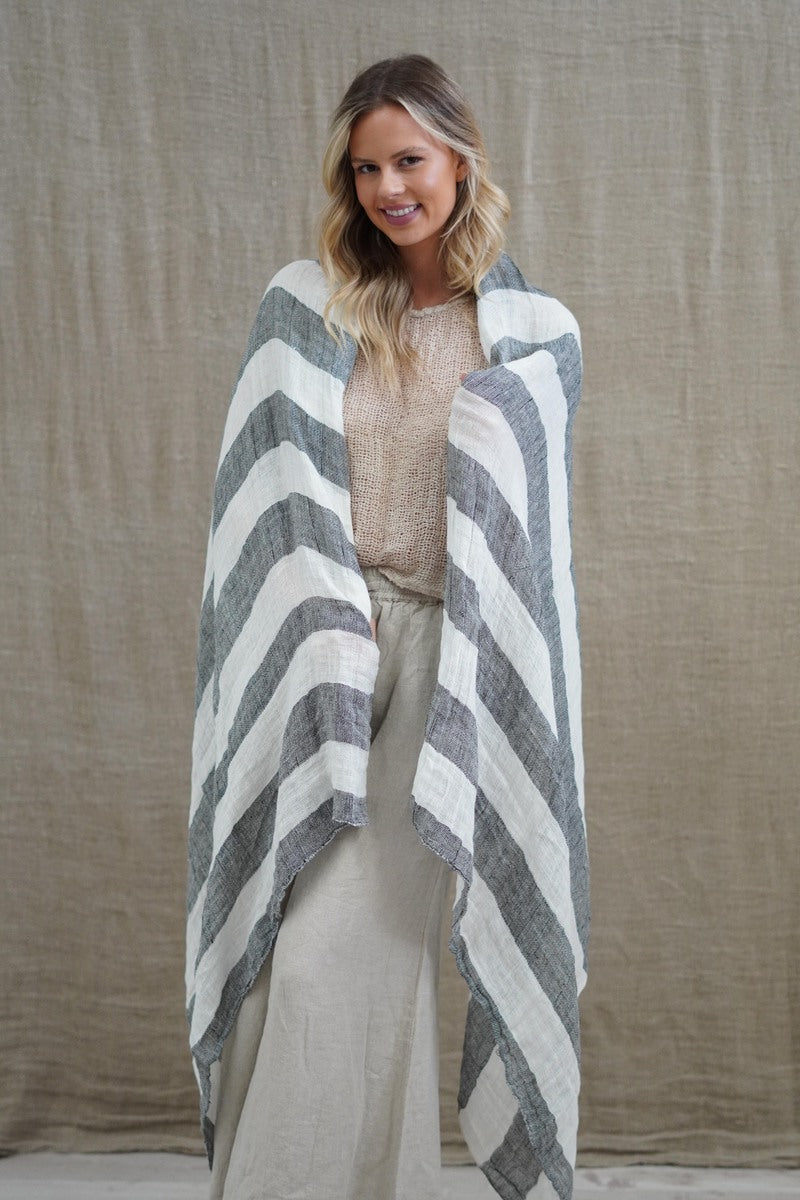 Skye Scarf/Sarong Black & White Stripe