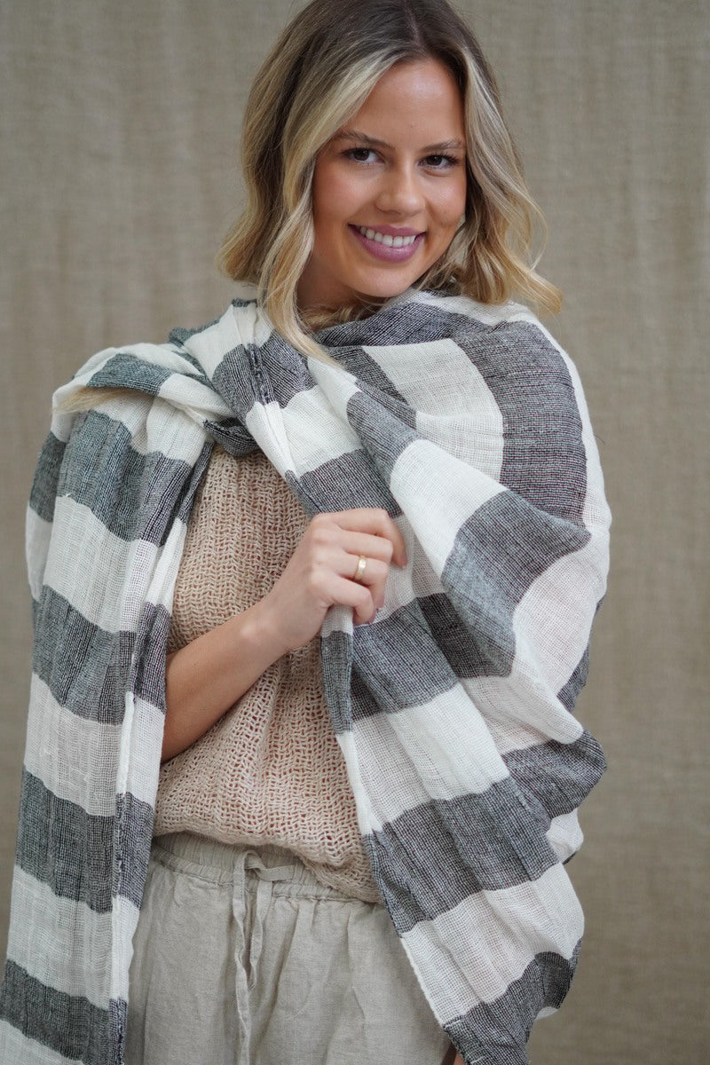 Skye Scarf/Sarong Black & White Stripe