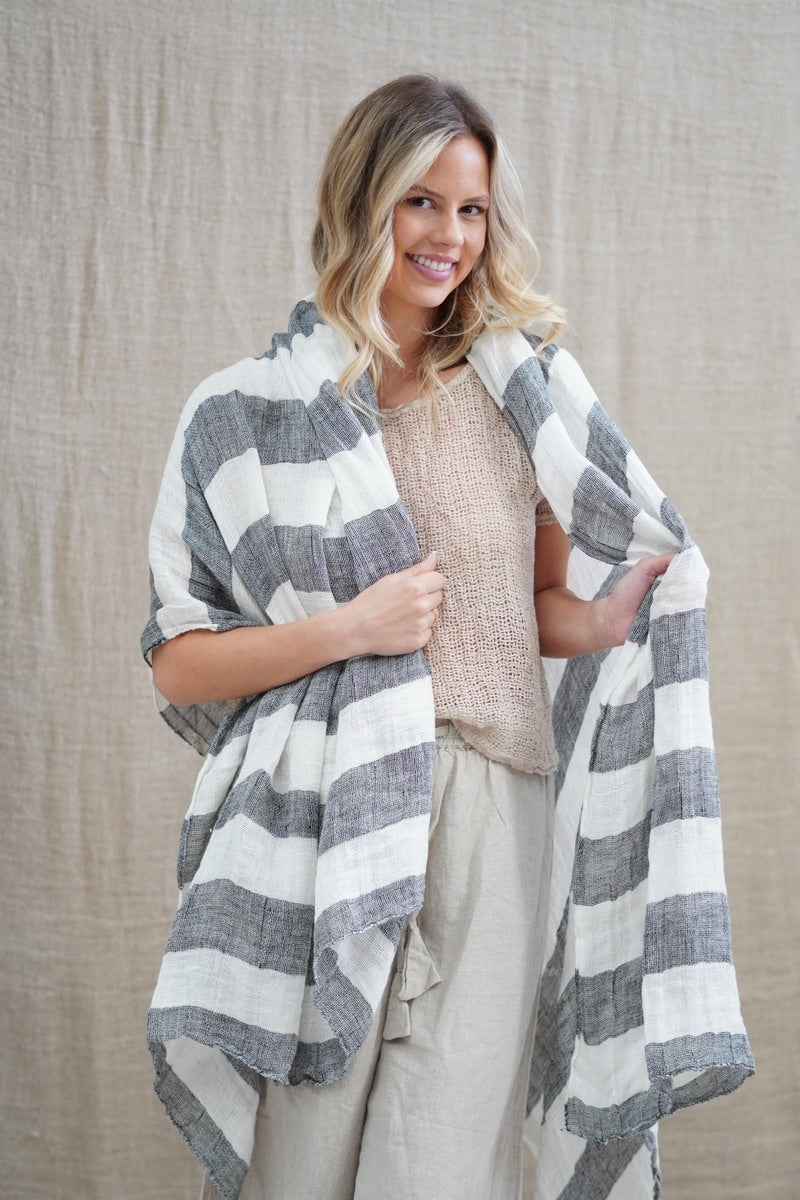 Skye Scarf/Sarong Black & White Stripe