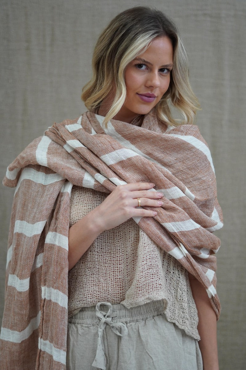 Skye Scarf/Sarong Rust & White Stripe